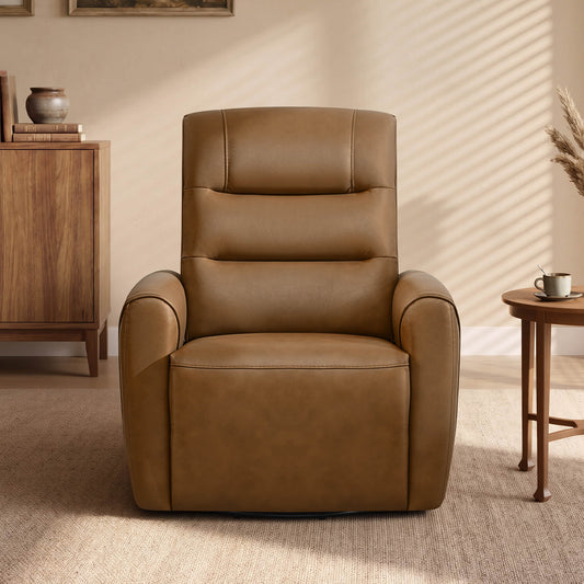 Leather Swivel Glider Recliner with Power Headrest