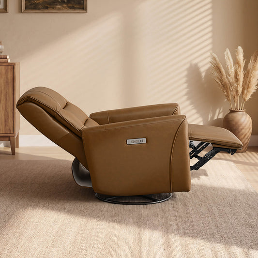 Leather Swivel Glider Recliner with Power Headrest