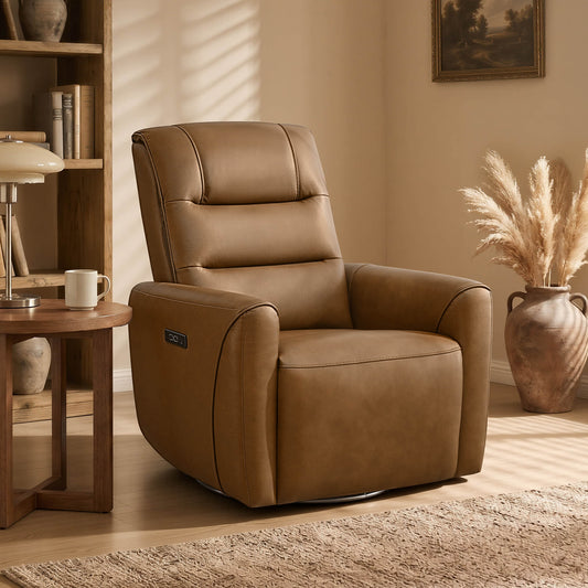 Leather Swivel Glider Recliner with Power Headrest