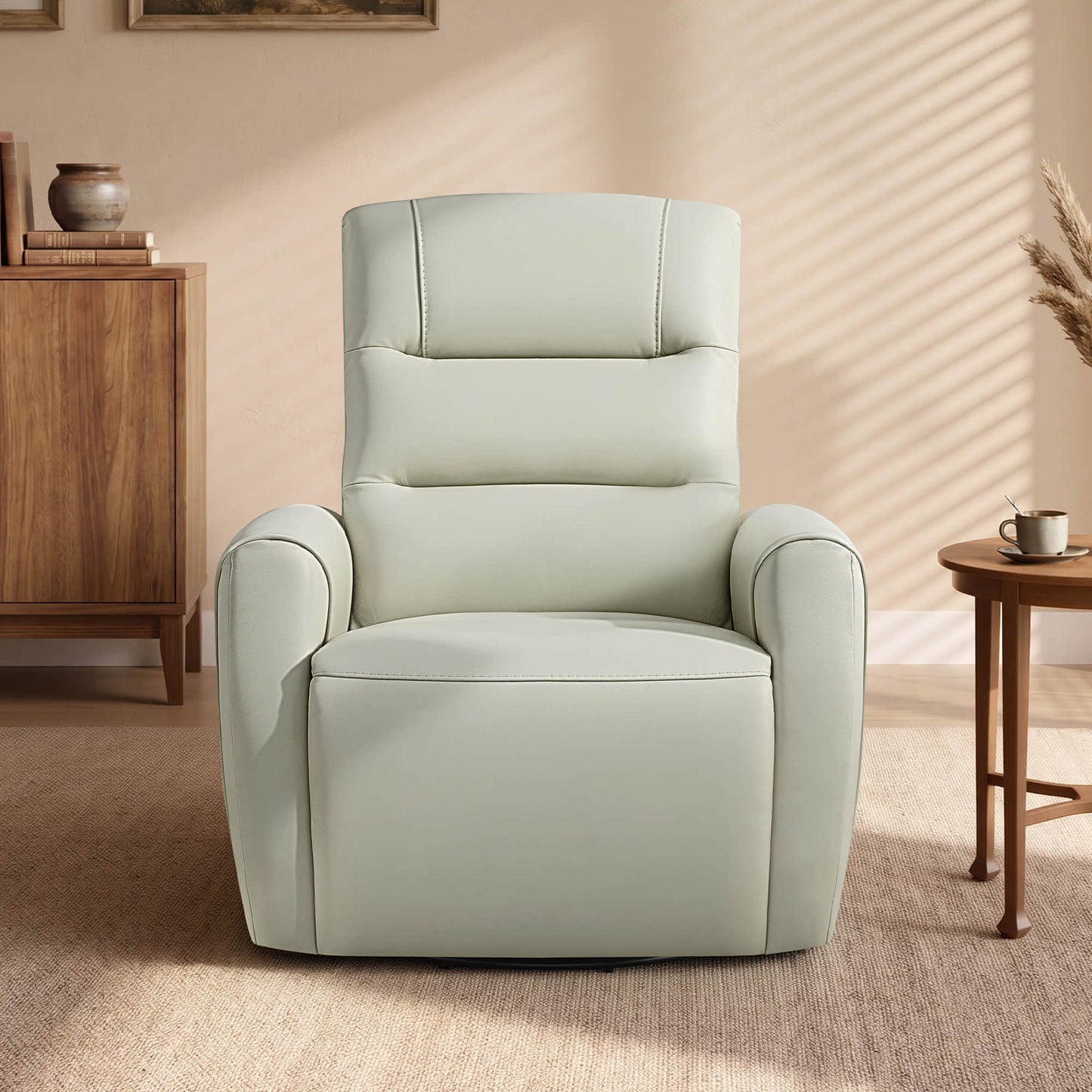Leather Swivel Glider Recliner with Power Headrest