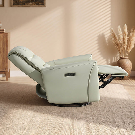 Leather Swivel Glider Recliner with Power Headrest