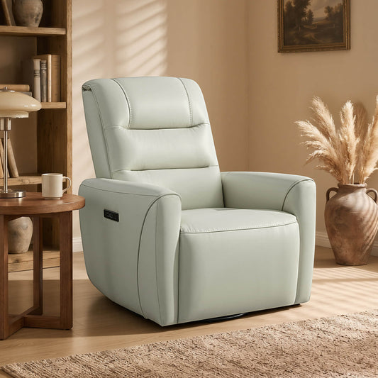 Leather Swivel Glider Recliner with Power Headrest
