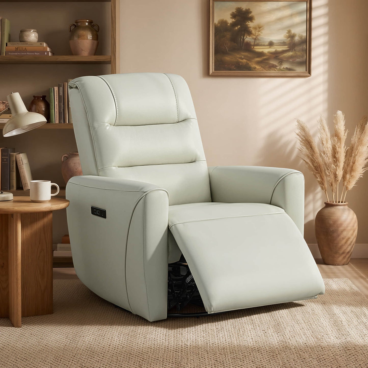 Leather Swivel Glider Recliner with Power Headrest