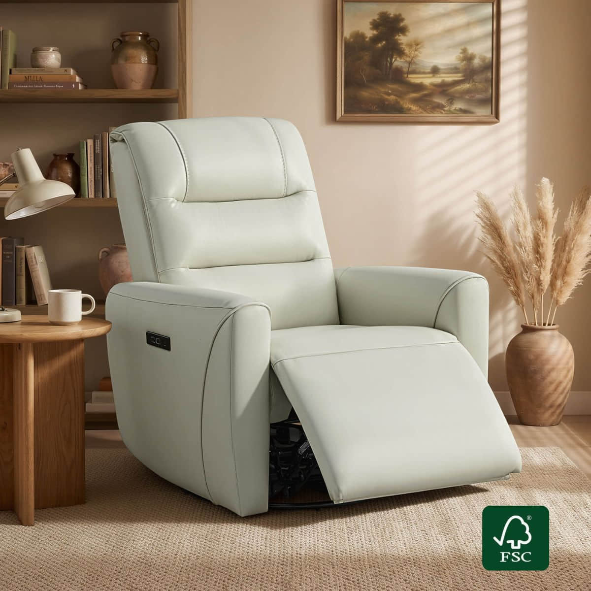 Leather Swivel Glider Recliner with Power Headrest