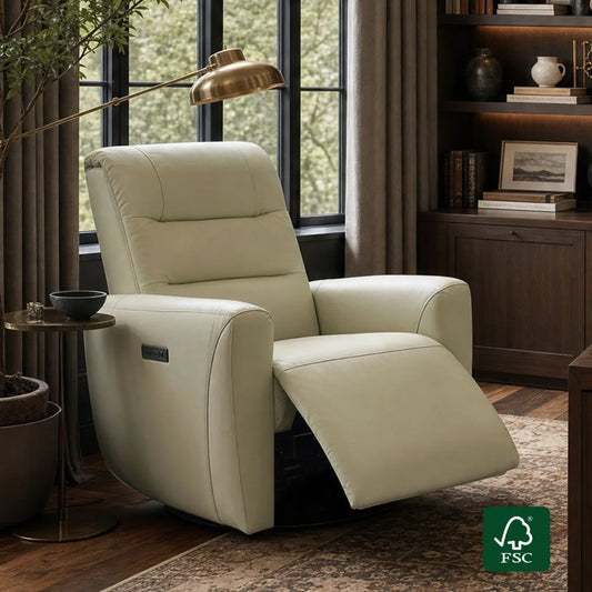 Leather Swivel Glider Recliner with Power Headrest