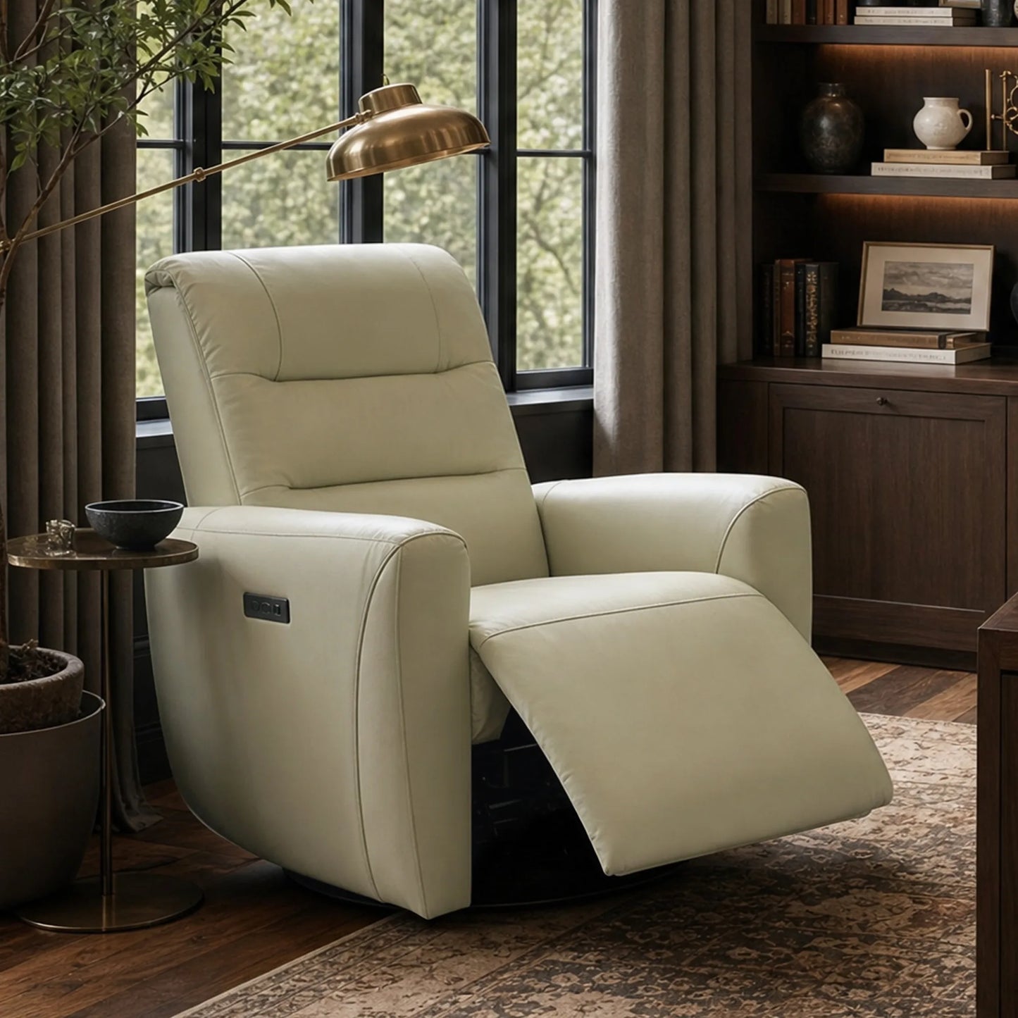 Leather Swivel Glider Recliner with Power Headrest