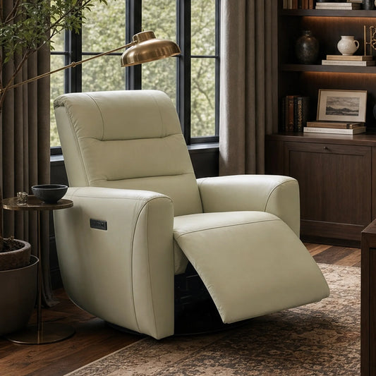 Leather Swivel Glider Recliner with Power Headrest