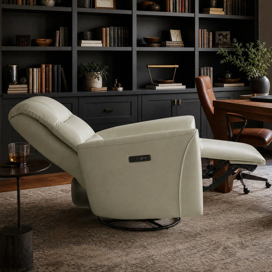 Leather Swivel Glider Recliner with Power Headrest