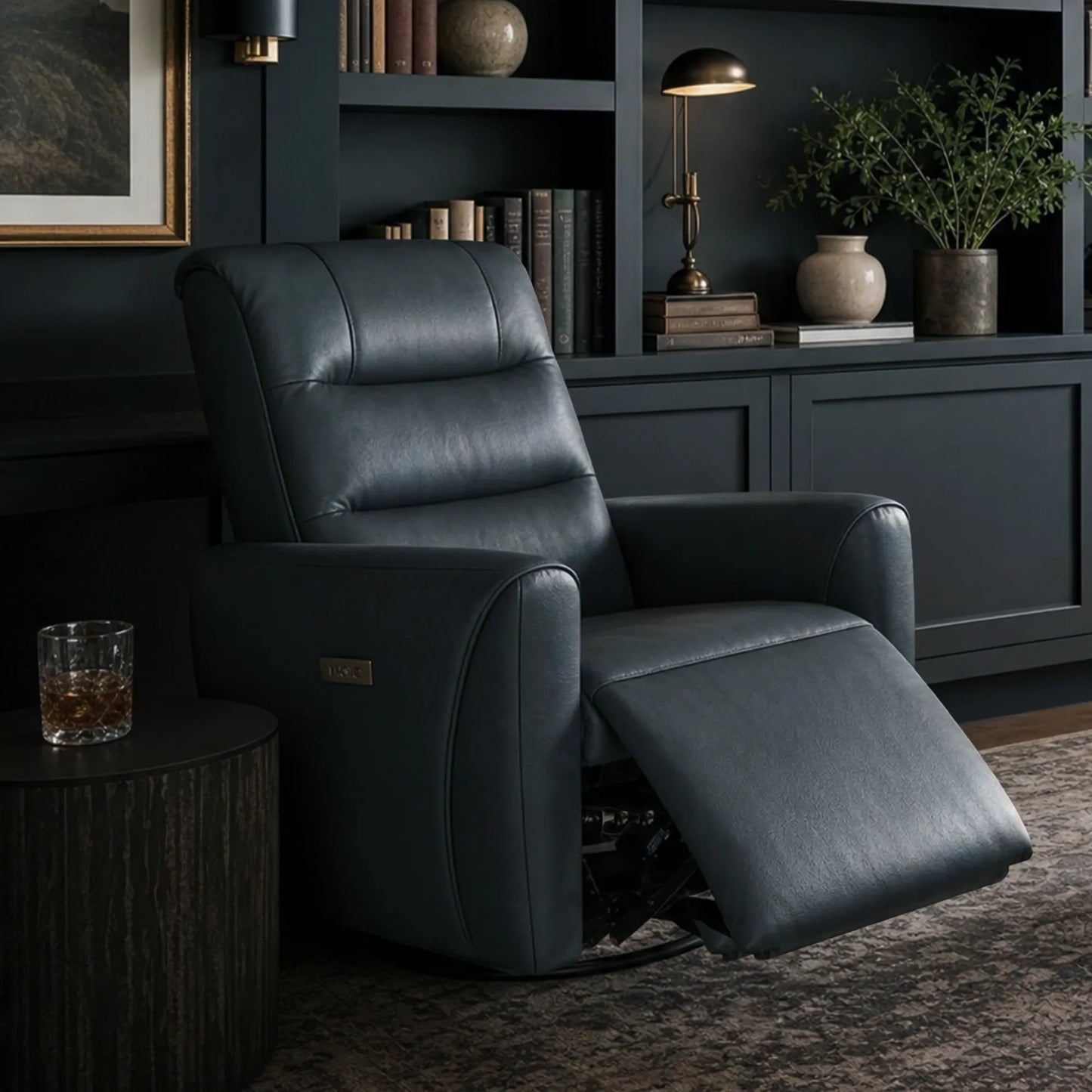 Leather Swivel Glider Recliner with Power Headrest