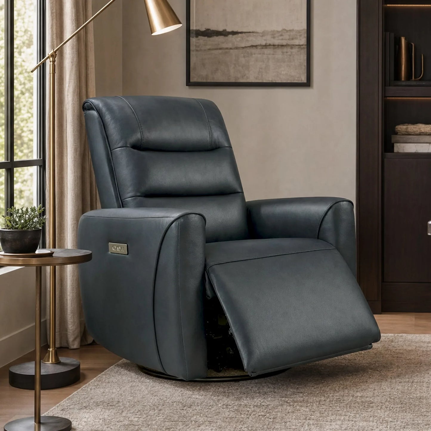 Leather Swivel Glider Recliner with Power Headrest