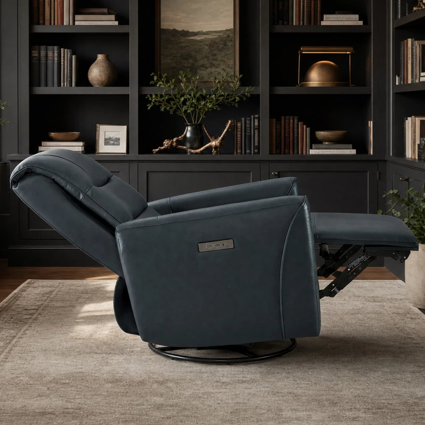 Leather Swivel Glider Recliner with Power Headrest