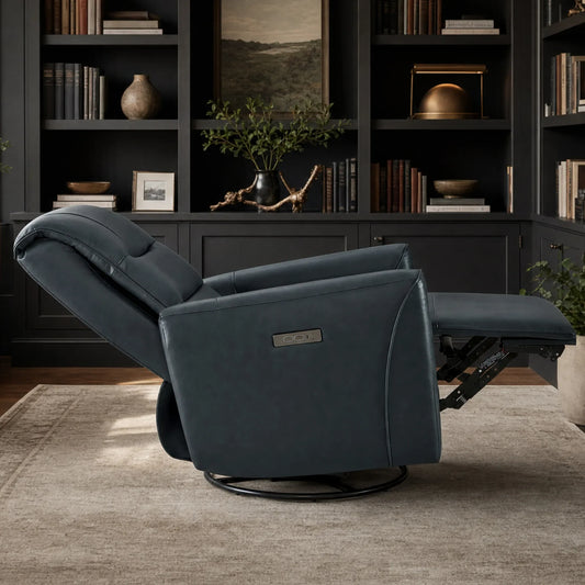 Leather Swivel Glider Recliner with Power Headrest