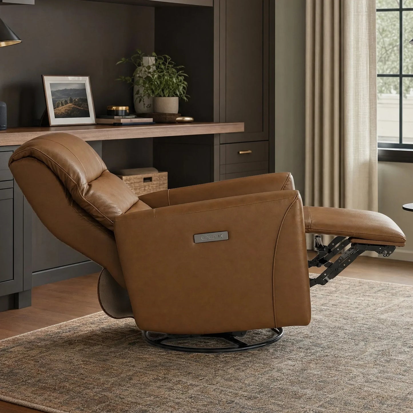 Leather Swivel Glider Recliner with Power Headrest