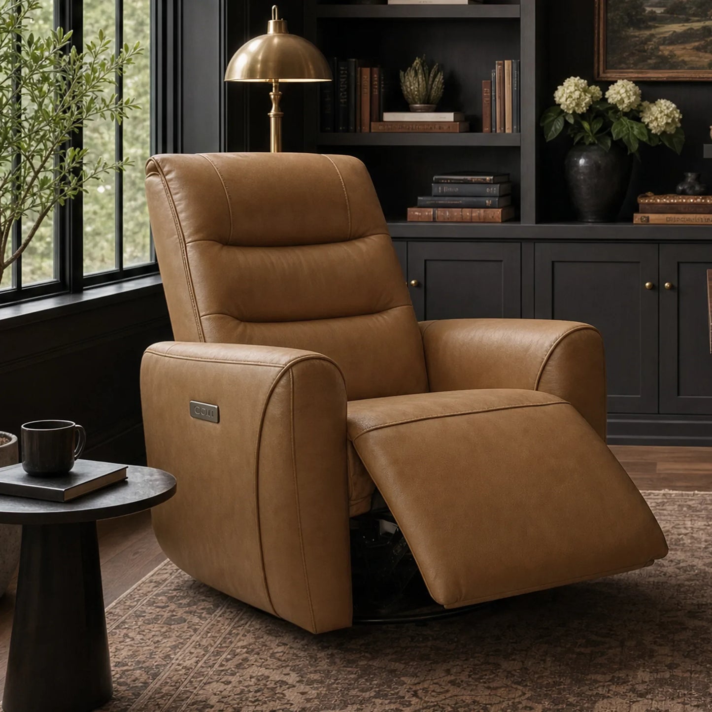 Leather Swivel Glider Recliner with Power Headrest