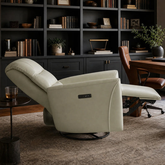 Leather Swivel Glider Recliner with Power Headrest