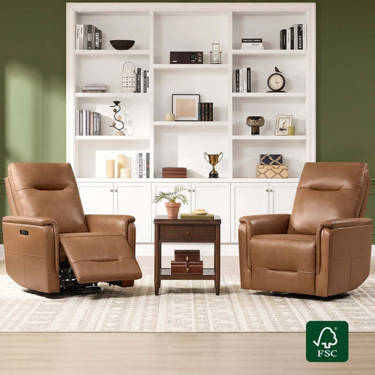 Leather Swivel Glider Recliner with Power Headrest