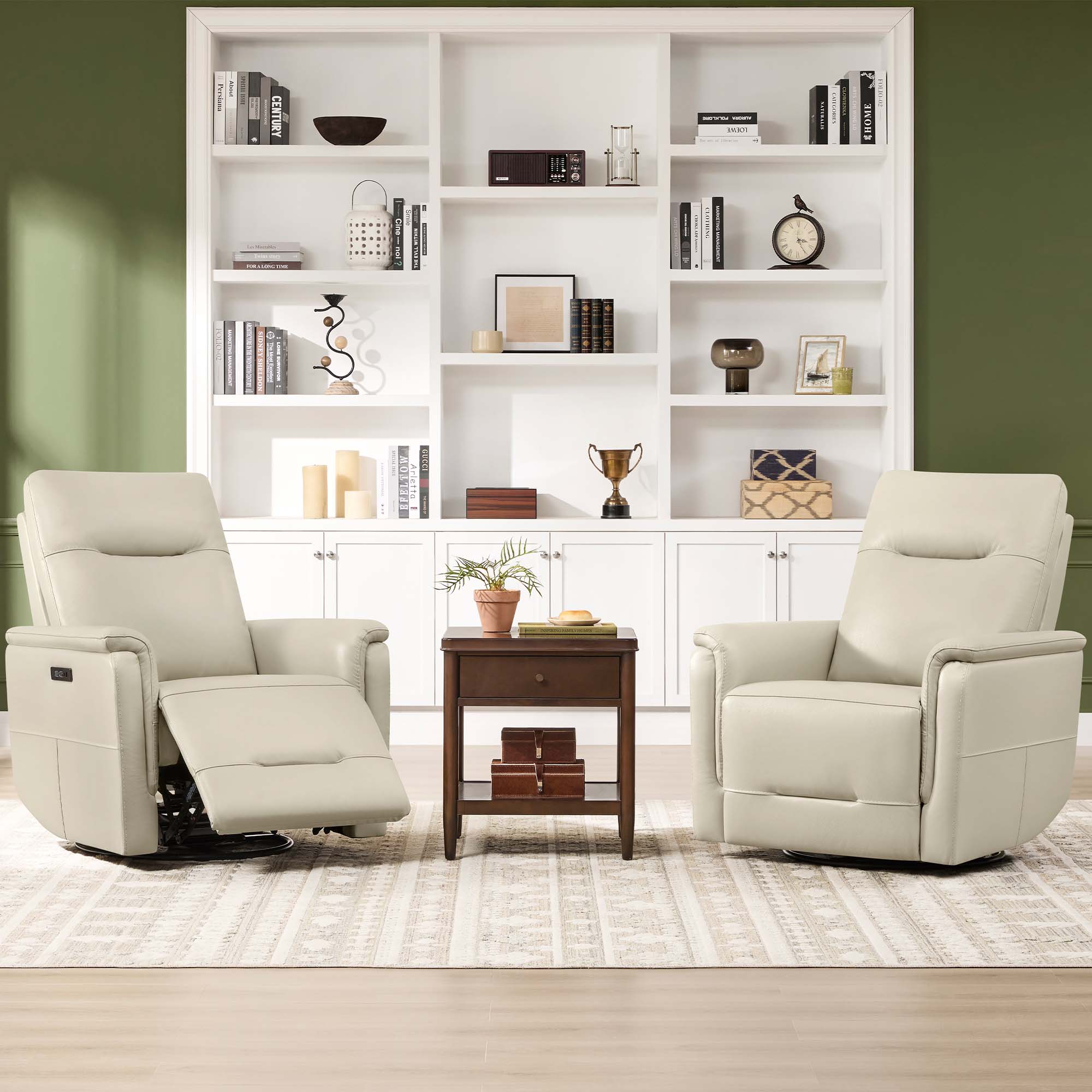 Leather Swivel Glider Recliner with Power Headrest