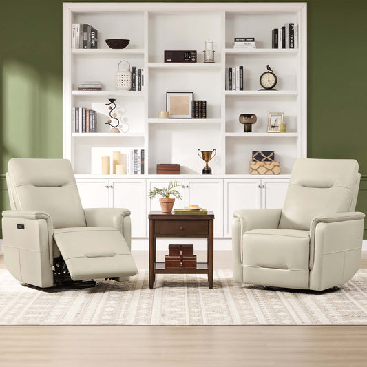 Leather Swivel Glider Recliner with Power Headrest