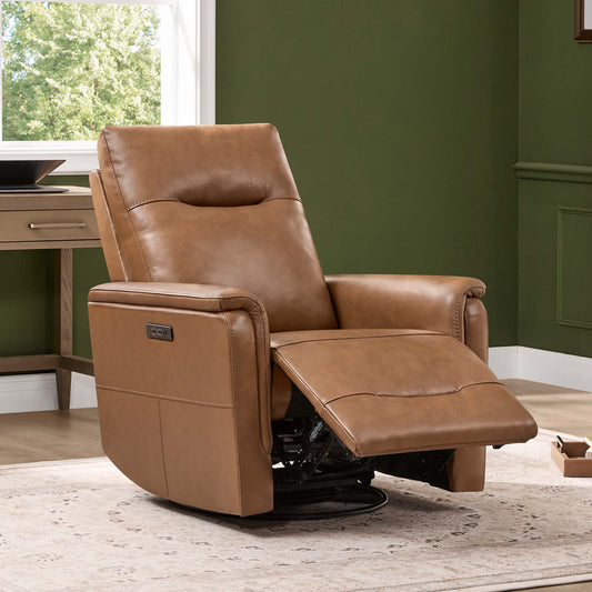 Leather Swivel Glider Recliner with Power Headrest