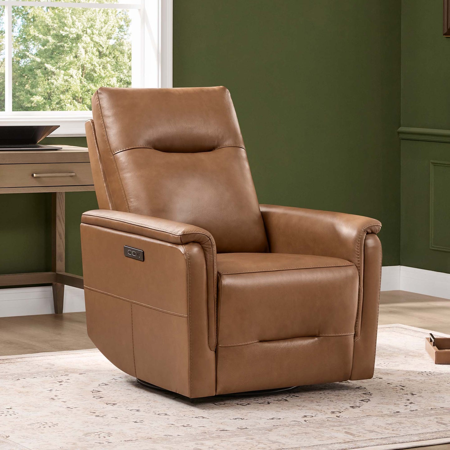 Leather Swivel Glider Recliner with Power Headrest