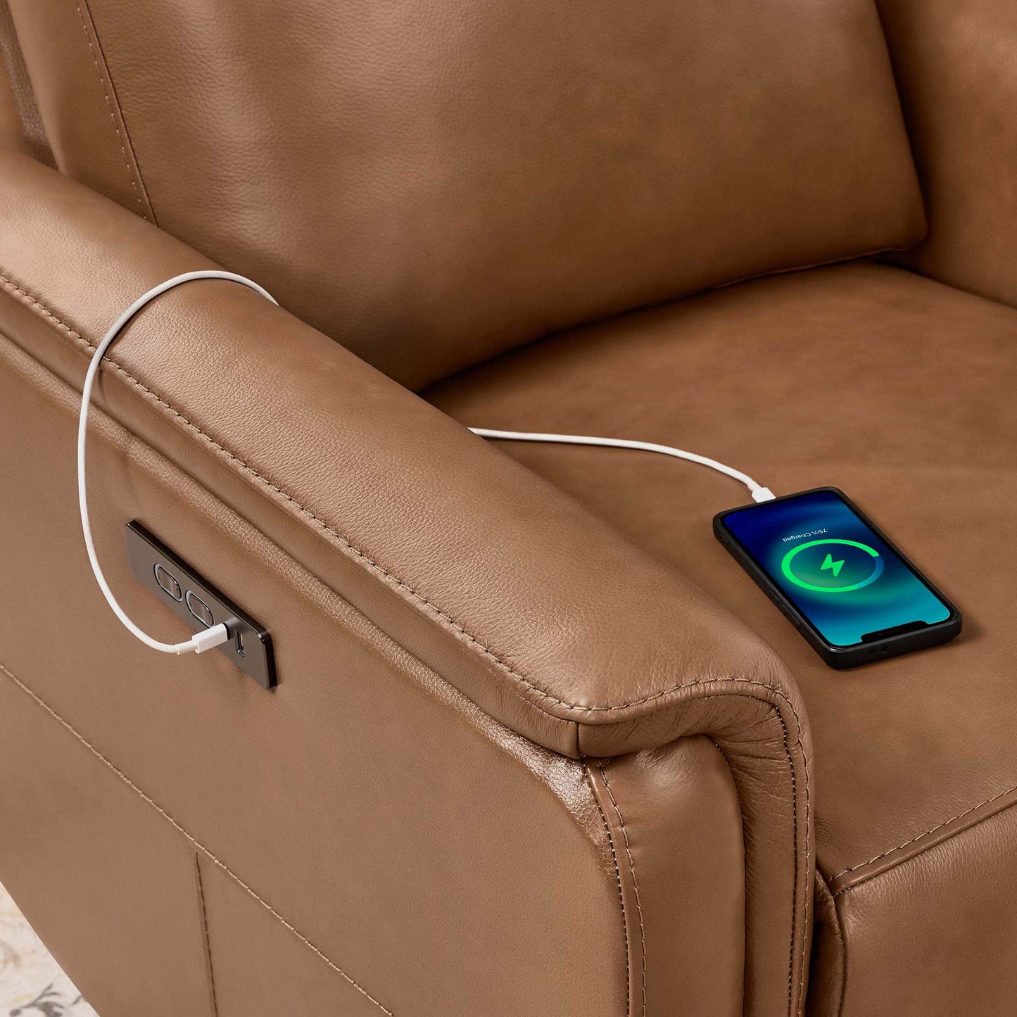 Leather Swivel Glider Recliner with Power Headrest
