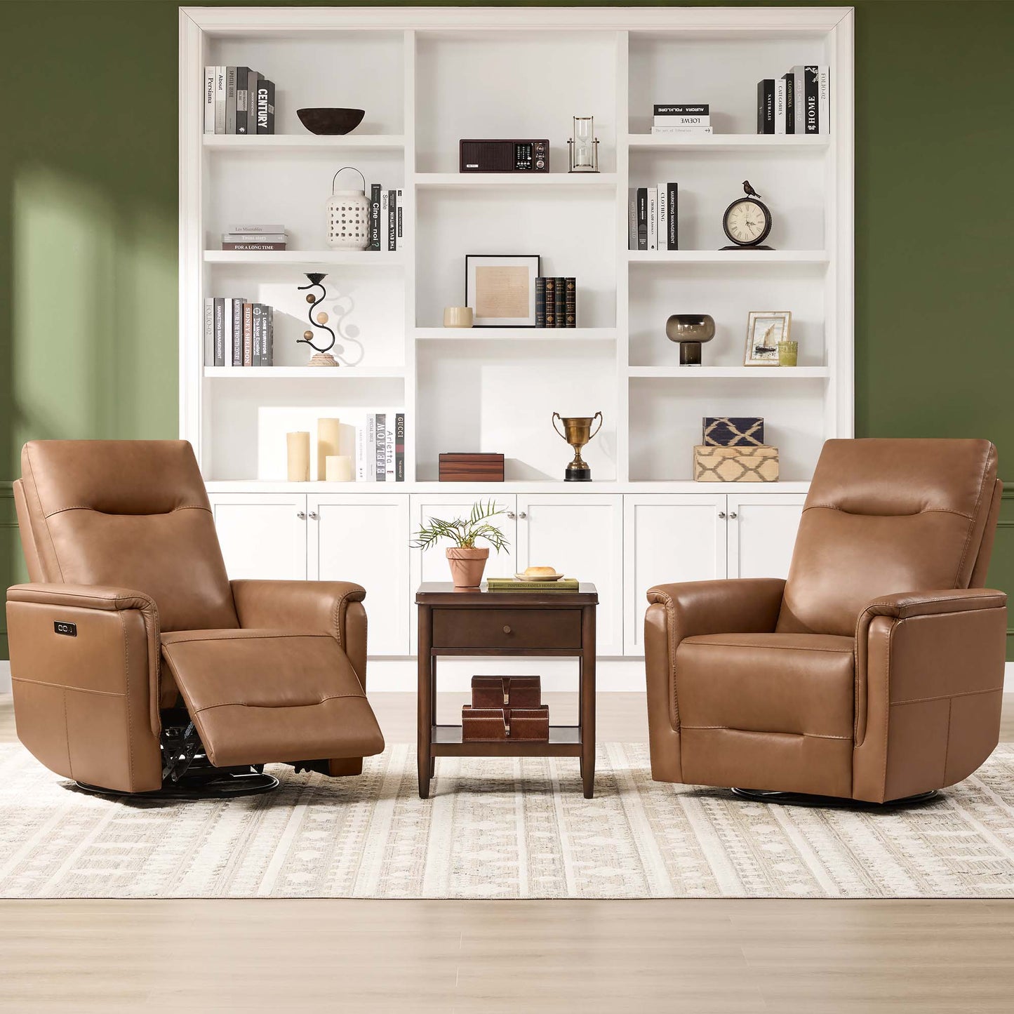 Leather Swivel Glider Recliner with Power Headrest
