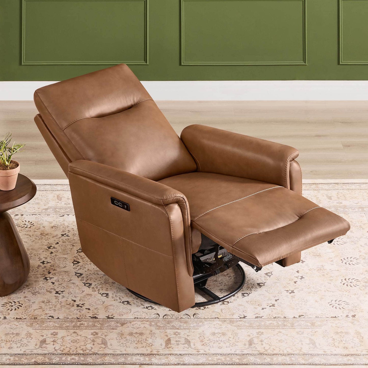 Leather Swivel Glider Recliner with Power Headrest