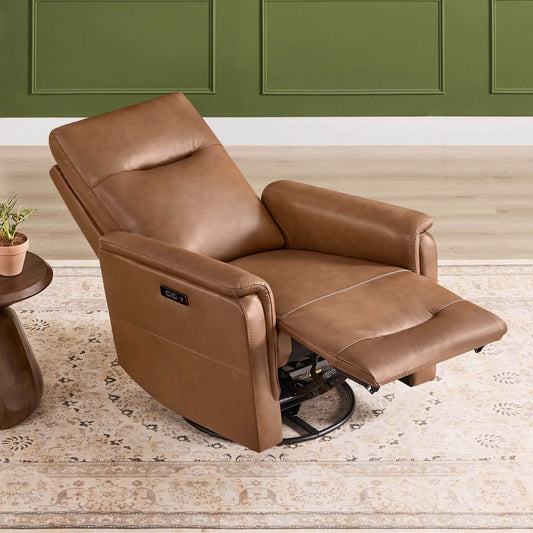 Leather Swivel Glider Recliner with Power Headrest