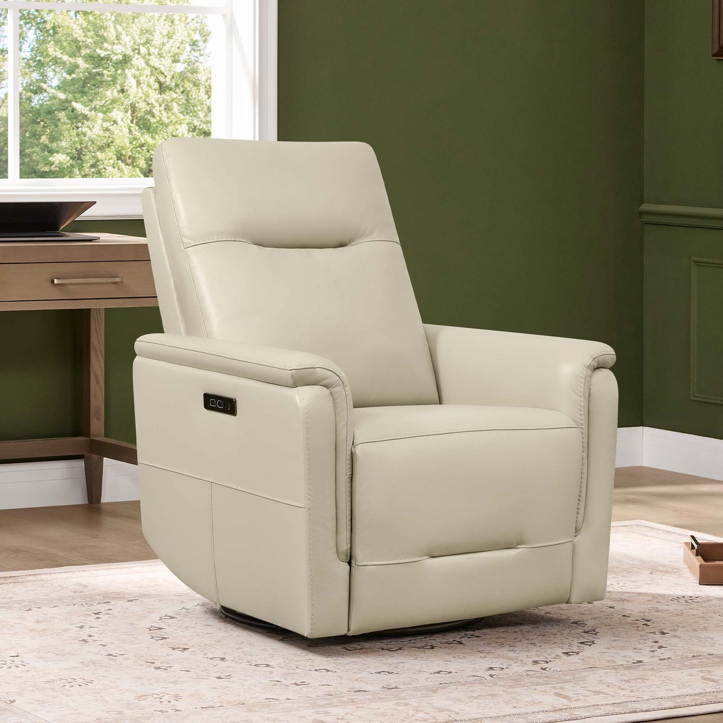Leather Swivel Glider Recliner with Power Headrest