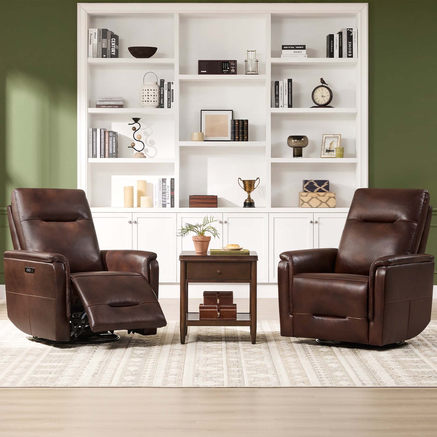 Leather Swivel Glider Recliner with Power Headrest