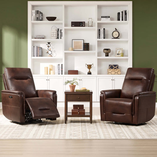 Leather Swivel Glider Recliner with Power Headrest