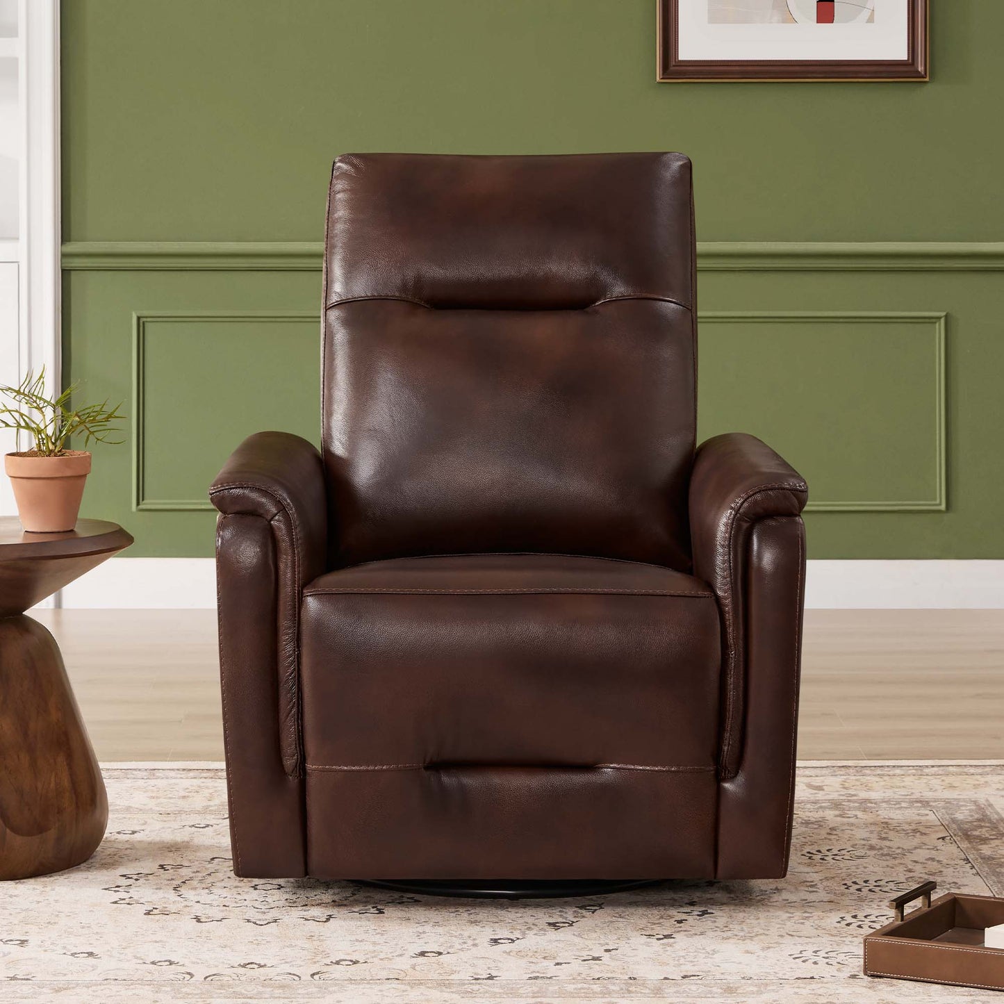 Leather Swivel Glider Recliner with Power Headrest