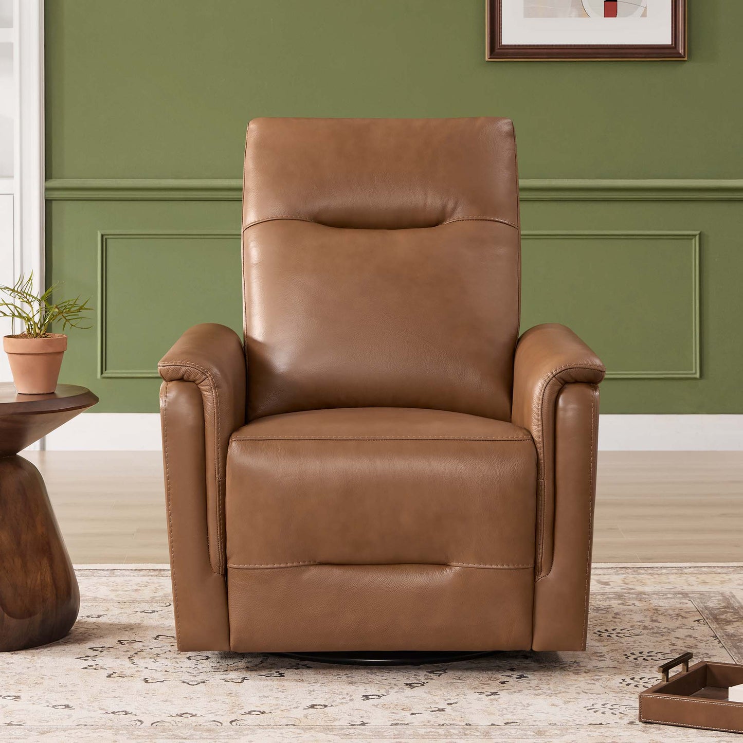 Leather Swivel Glider Recliner with Power Headrest