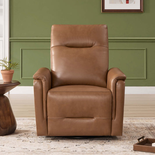 Leather Swivel Glider Recliner with Power Headrest