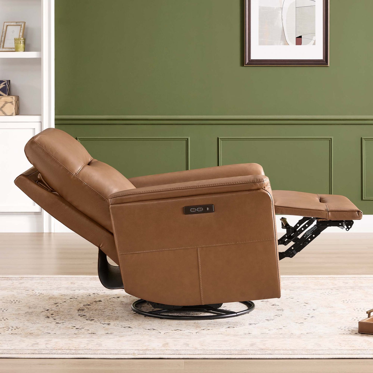 Leather Swivel Glider Recliner with Power Headrest