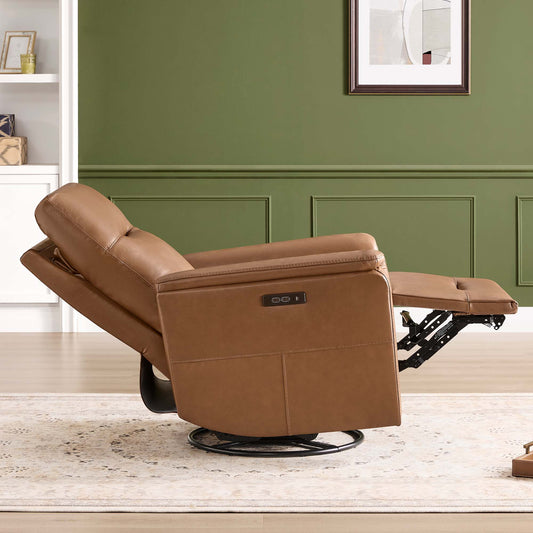Leather Swivel Glider Recliner with Power Headrest