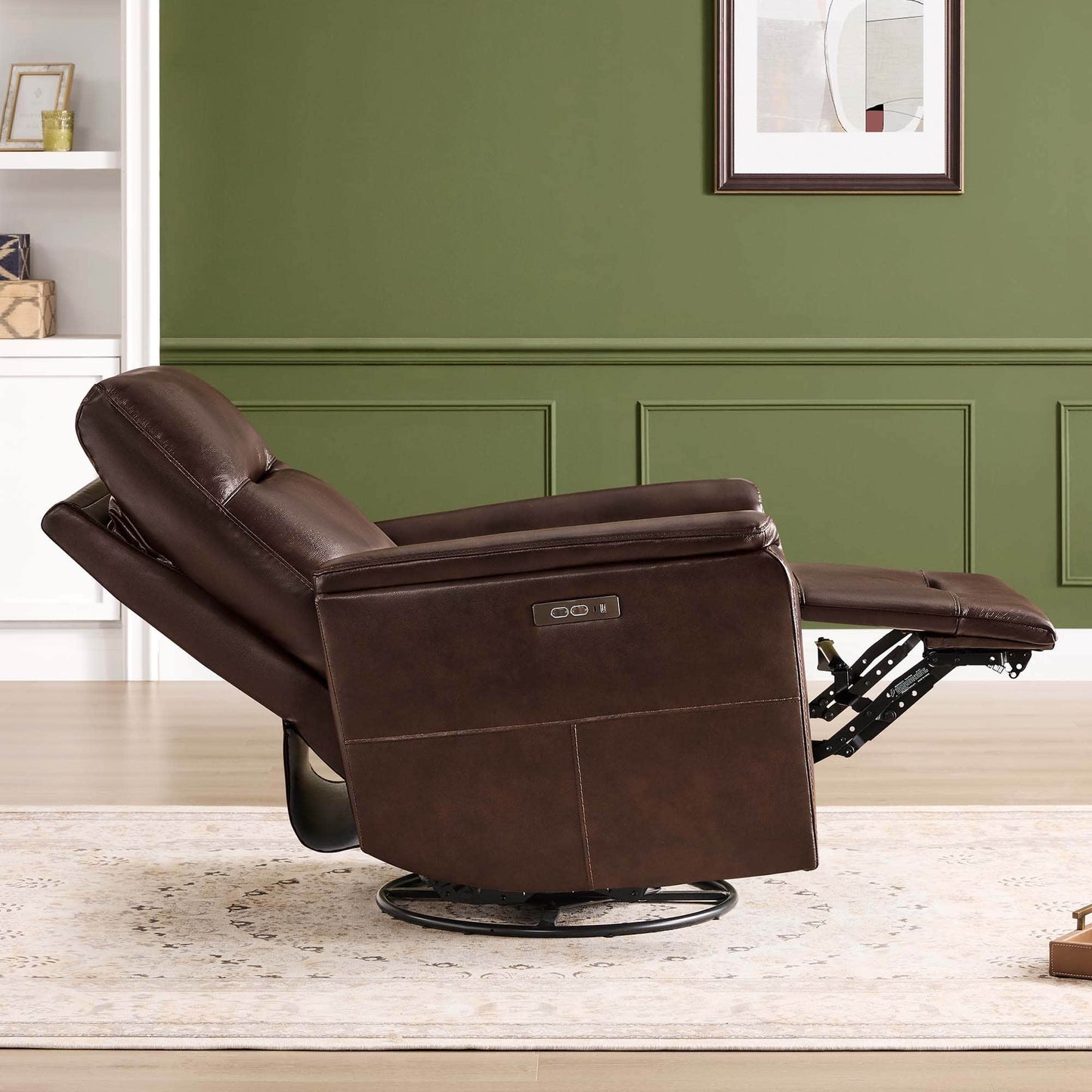 Leather Swivel Glider Recliner with Power Headrest