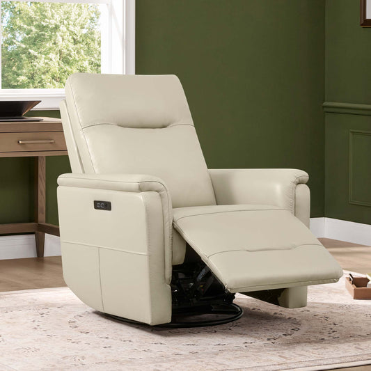 Leather Swivel Glider Recliner with Power Headrest