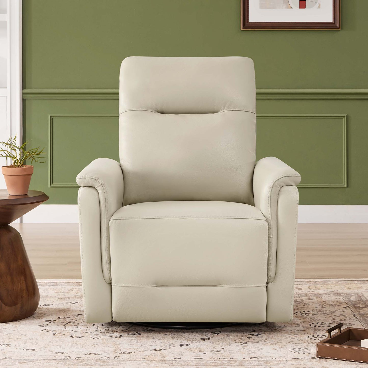 Leather Swivel Glider Recliner with Power Headrest