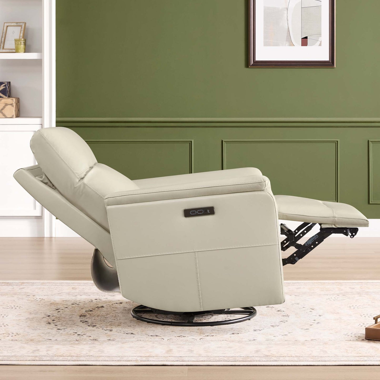 Leather Swivel Glider Recliner with Power Headrest