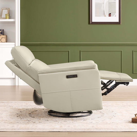 Leather Swivel Glider Recliner with Power Headrest