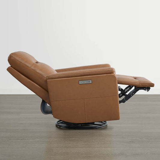 Leather Swivel Glider Recliner with Power Headrest