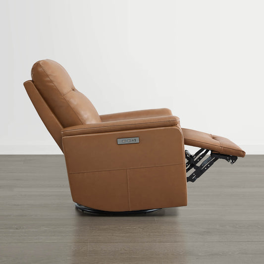 Leather Swivel Glider Recliner with Power Headrest