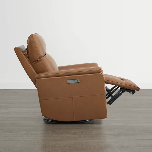 Leather Swivel Glider Recliner with Power Headrest