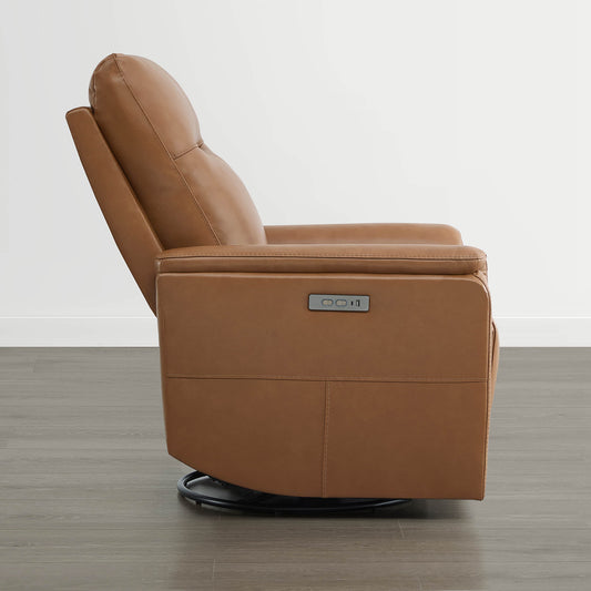 Leather Swivel Glider Recliner with Power Headrest