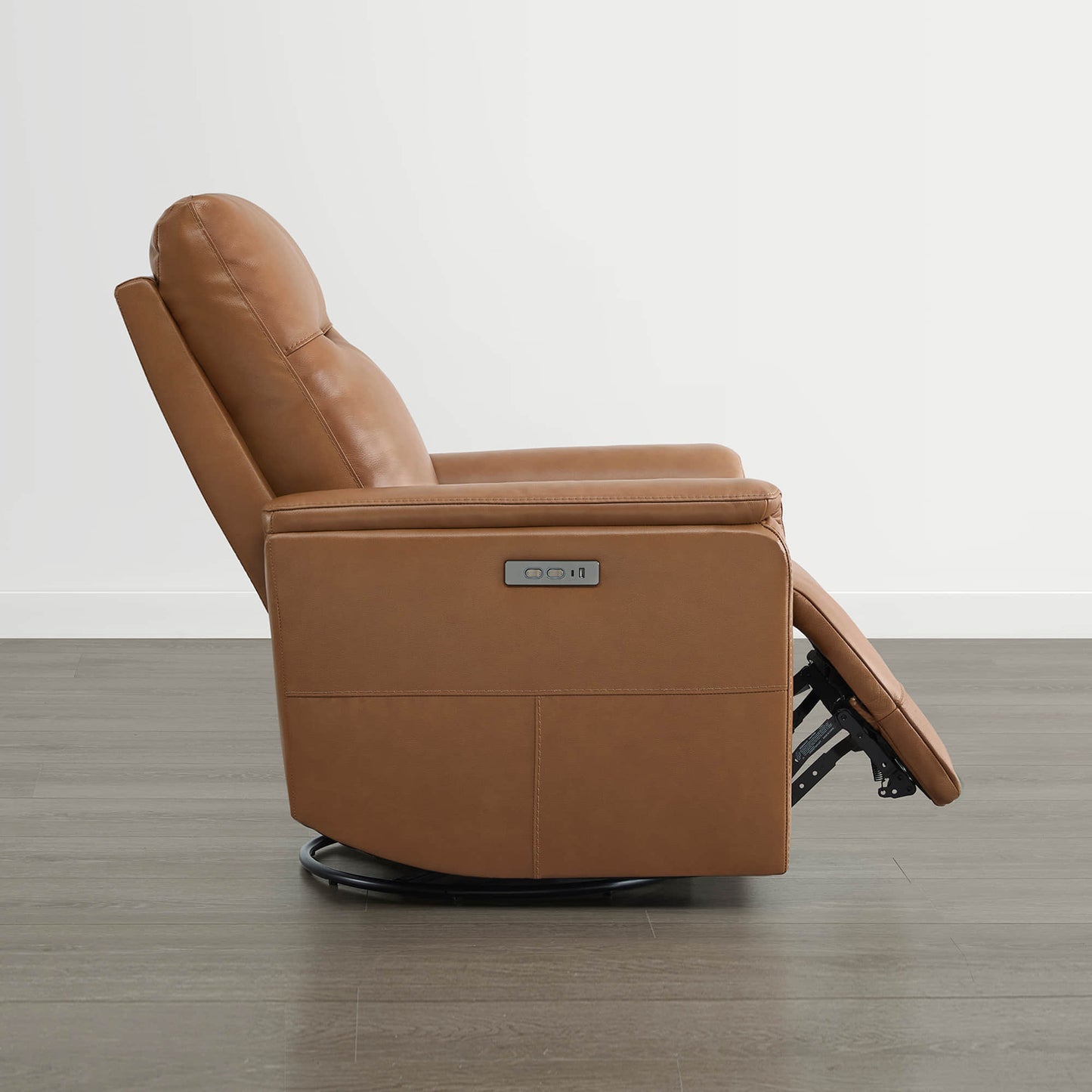 Leather Swivel Glider Recliner with Power Headrest