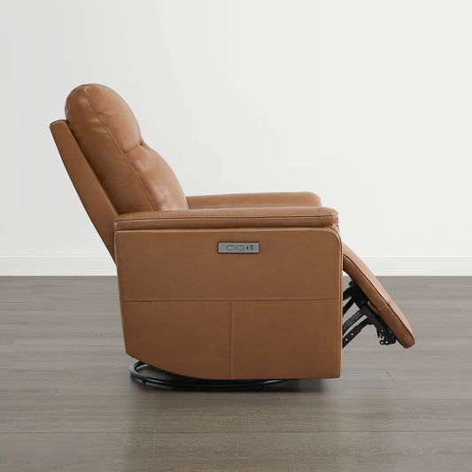 Leather Swivel Glider Recliner with Power Headrest