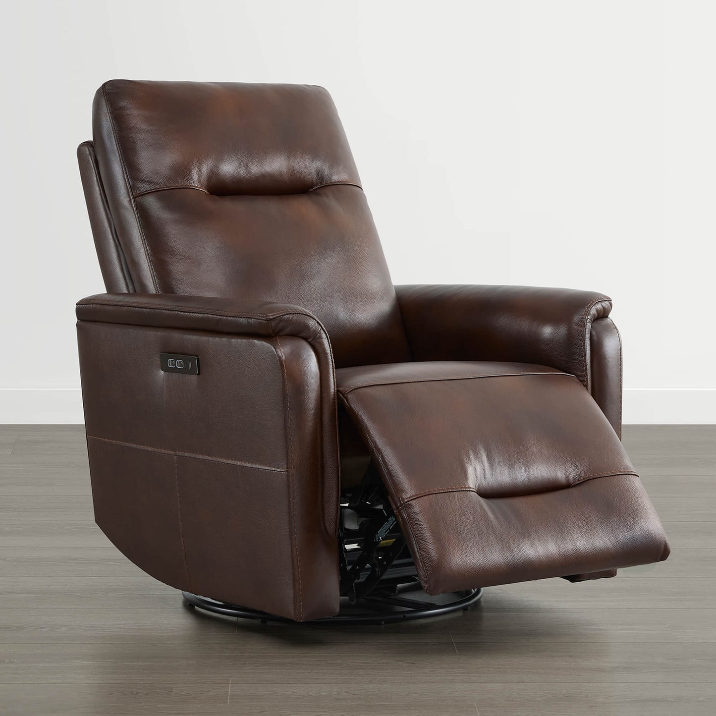 Leather Swivel Glider Recliner with Power Headrest