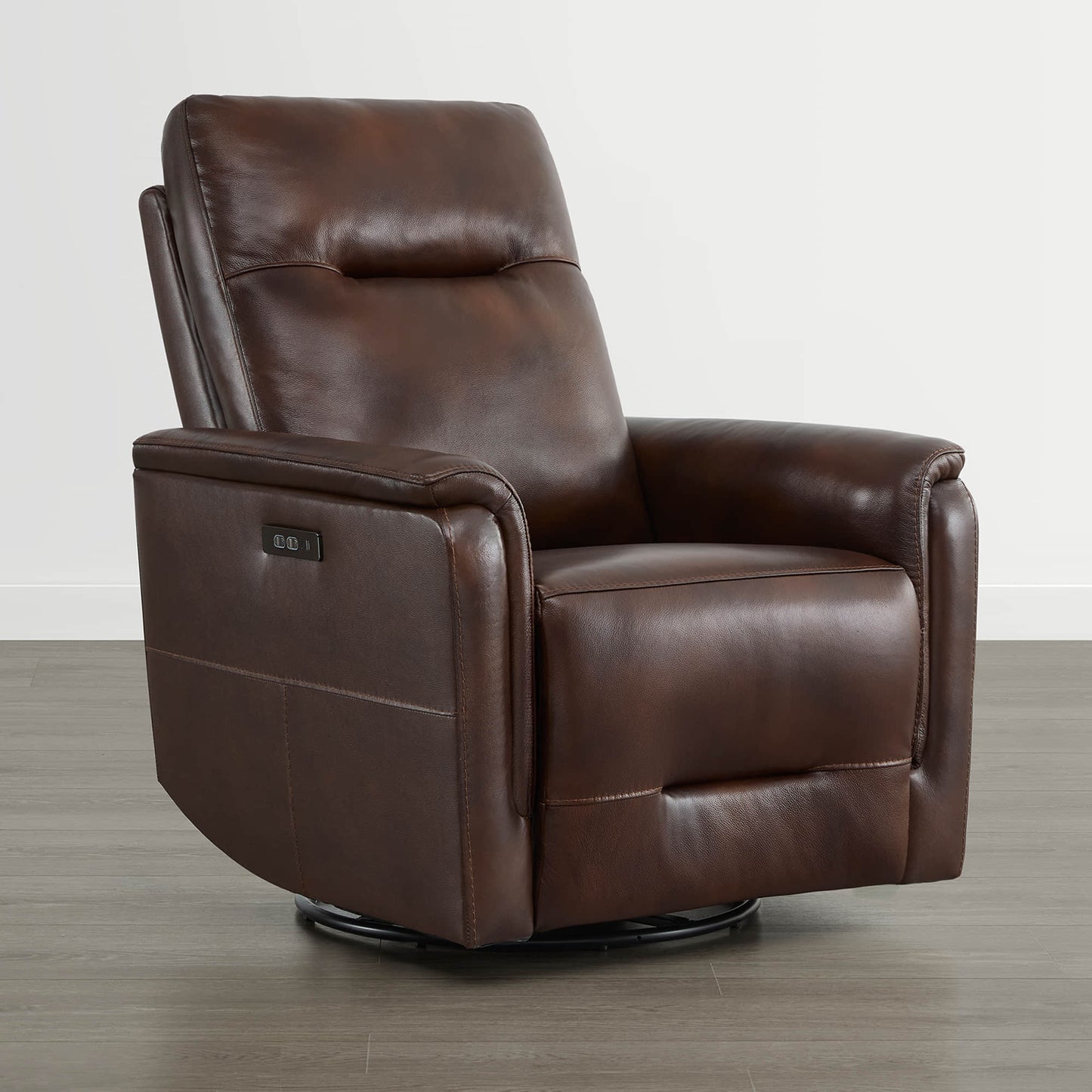 Leather Swivel Glider Recliner with Power Headrest