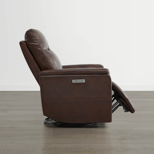 Leather Swivel Glider Recliner with Power Headrest